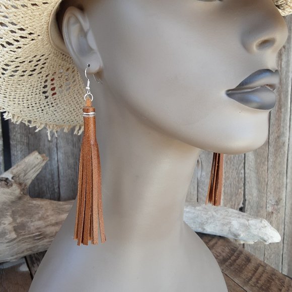 Handmade Leather Fringe Earrings - Picture 10 of 11